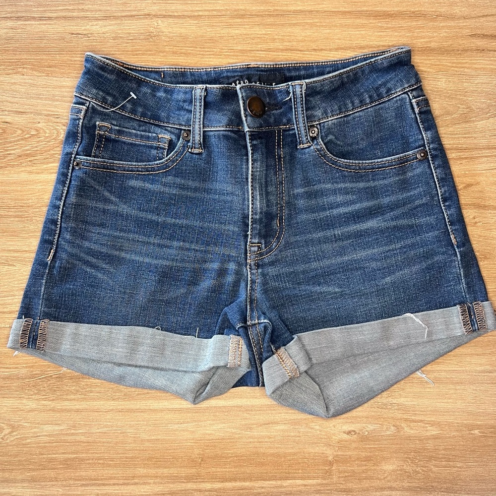 Aeropostale Blue Jean Shorts High-Waisted Cuffed